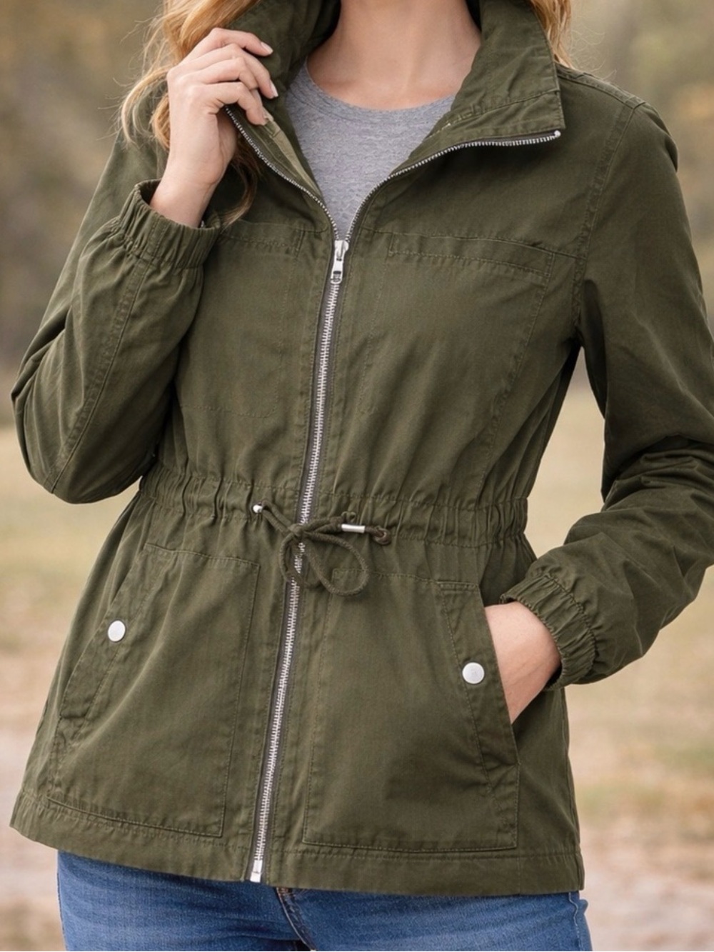 Old Navy Olive Green Drawstring Utility Jacket sz XS
